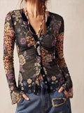 Printed Flare Sleeve Button-Down Top Leopard / S