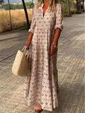 Printed Notched-Neck Tiered Maxi Dress Pink / S