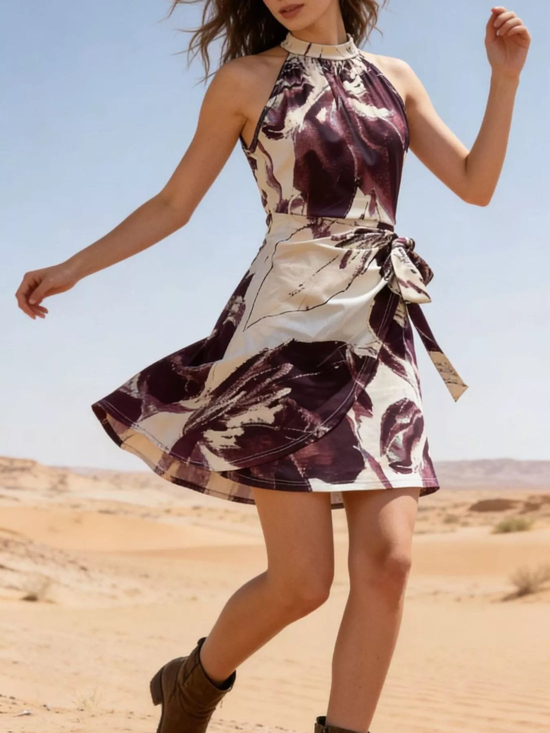 Printed Sleeveless Mini Dress Plum Purple / S