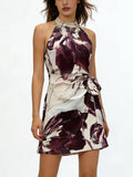 Printed Sleeveless Mini Dress Plum Purple / S