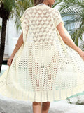 Ruffled Open-Front Short-Sleeve Beach Cover-Up