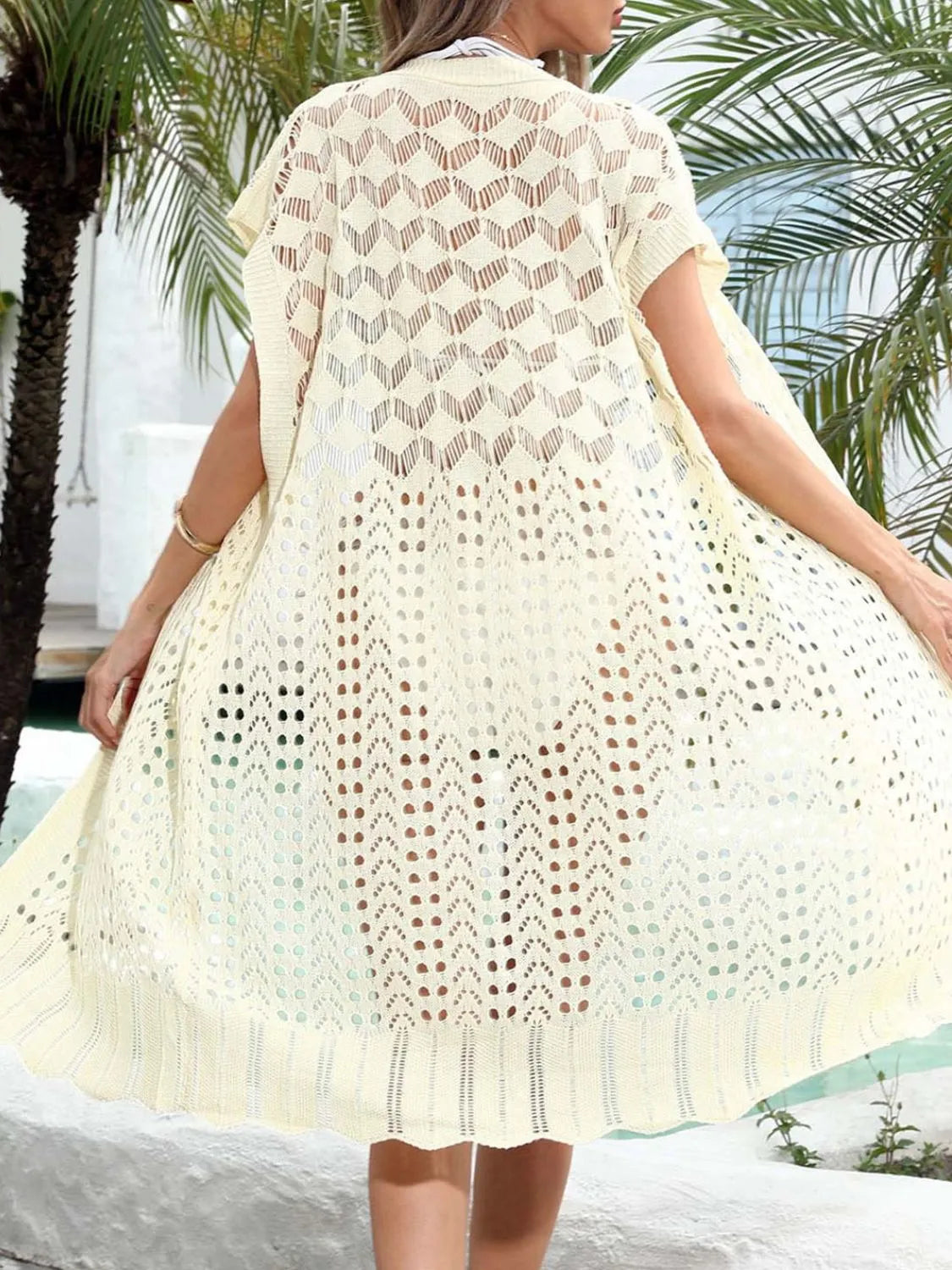 Ruffled Open-Front Short-Sleeve Beach Cover-Up