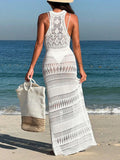 Sleeveless Crochet Split Beach Cover-Up Maxi Dress