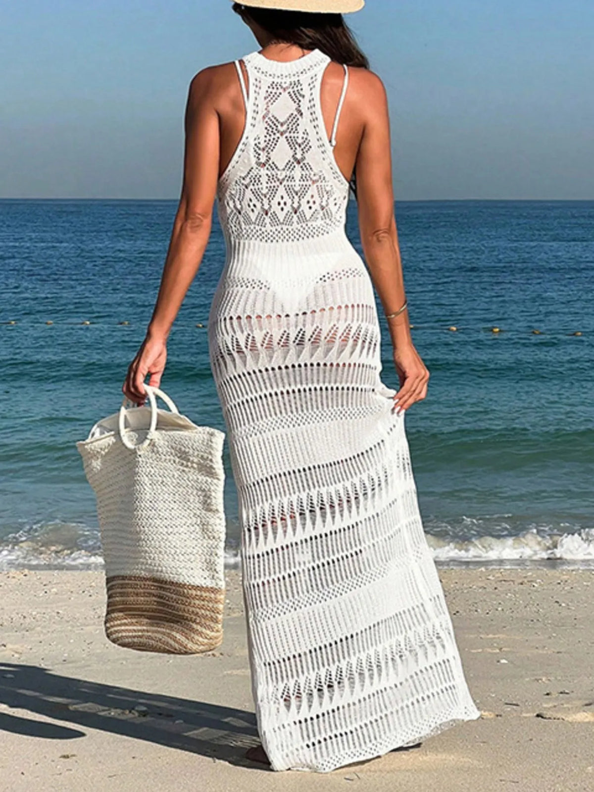Sleeveless Crochet Split Beach Cover-Up Maxi Dress