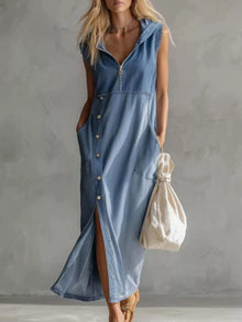Robe longue en jean sans manches à capuche