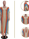 Striped Crochet Fringe Beach Cover-Up Midi Dress