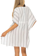 Striped Drawstring V-Neck Beach Cover-Up Dress