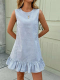 Sleeveless Striped Ruffle Hem Mini Dress Sky Blue / S