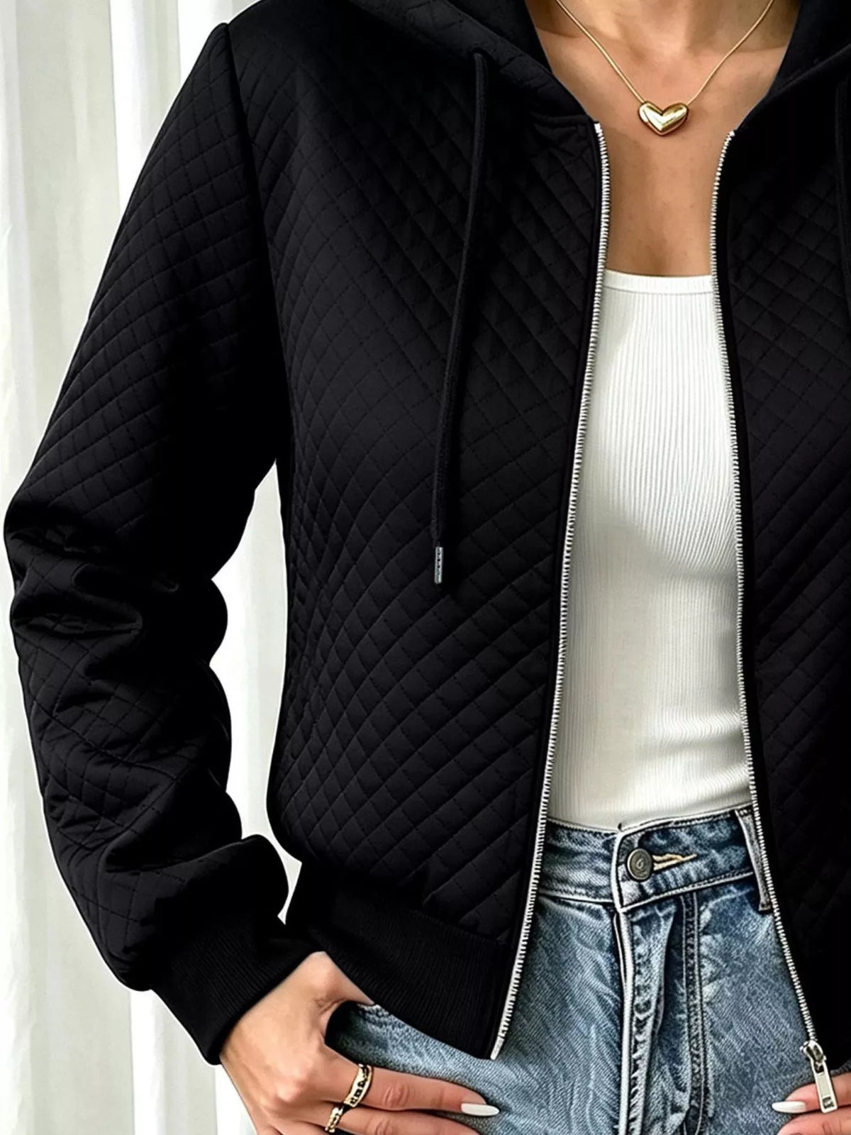 Textured Hooded Zip-Up Jacket