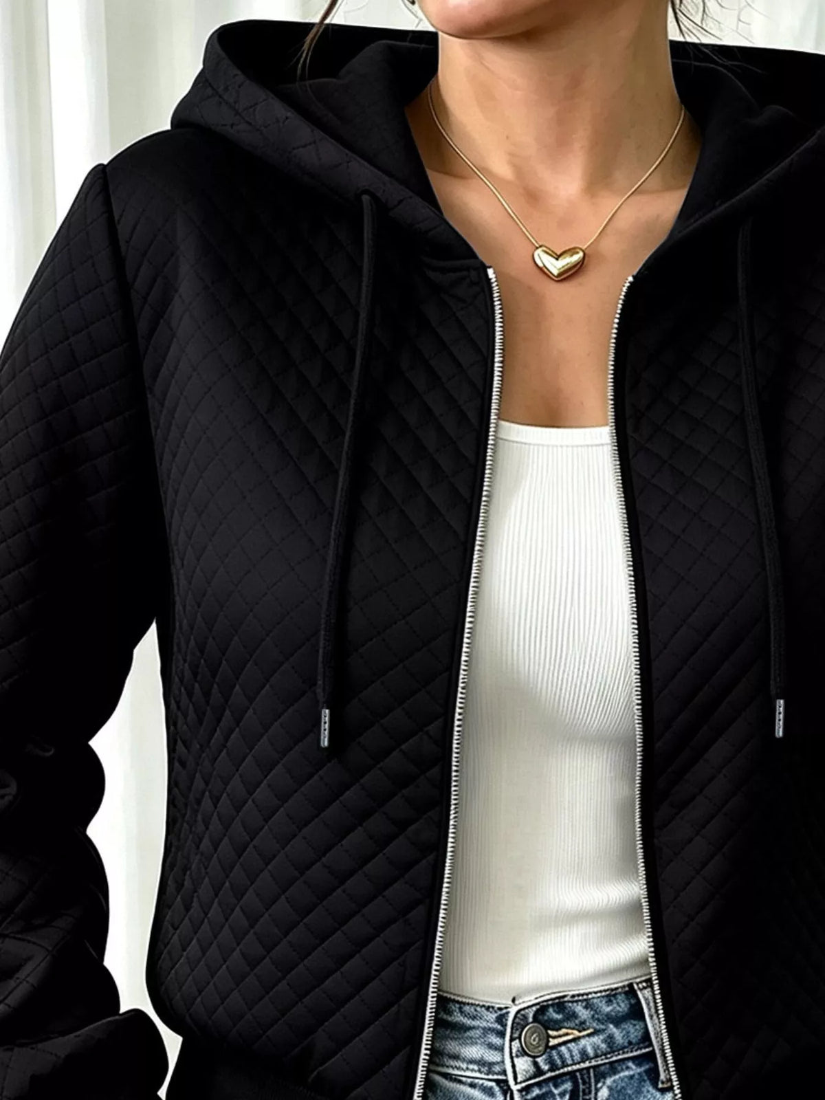 Giacca con cappuccio e zip in tessuto lavorato