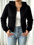 Textured Hooded Zip-Up Jacket Black / S