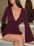 Tie-Front Flare Sleeve Blouse