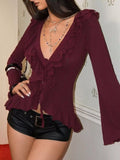 Tie-Front Flare Sleeve Blouse