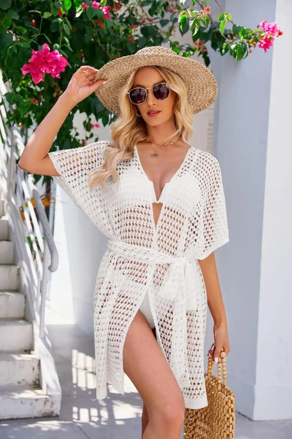 Women’s Tie Waist Beach Cover Ups White / S