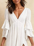 Tiered Ruffle Sleeve High-Slit Maxi Dress