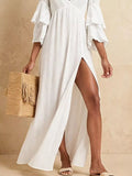 Tiered Ruffle Sleeve High-Slit Maxi Dress