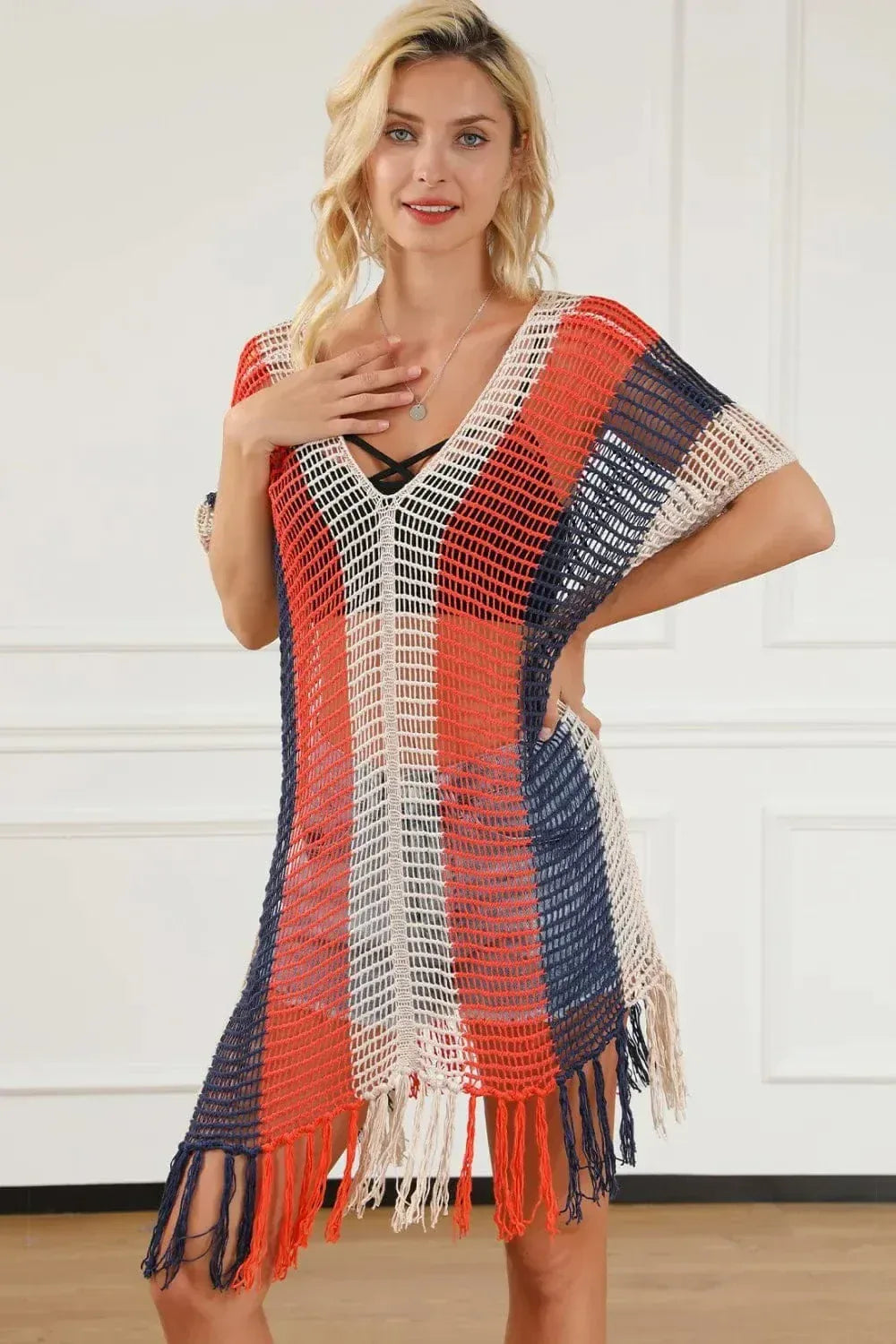 Women’s V-Neck Beach Cover Ups Multicolor / S