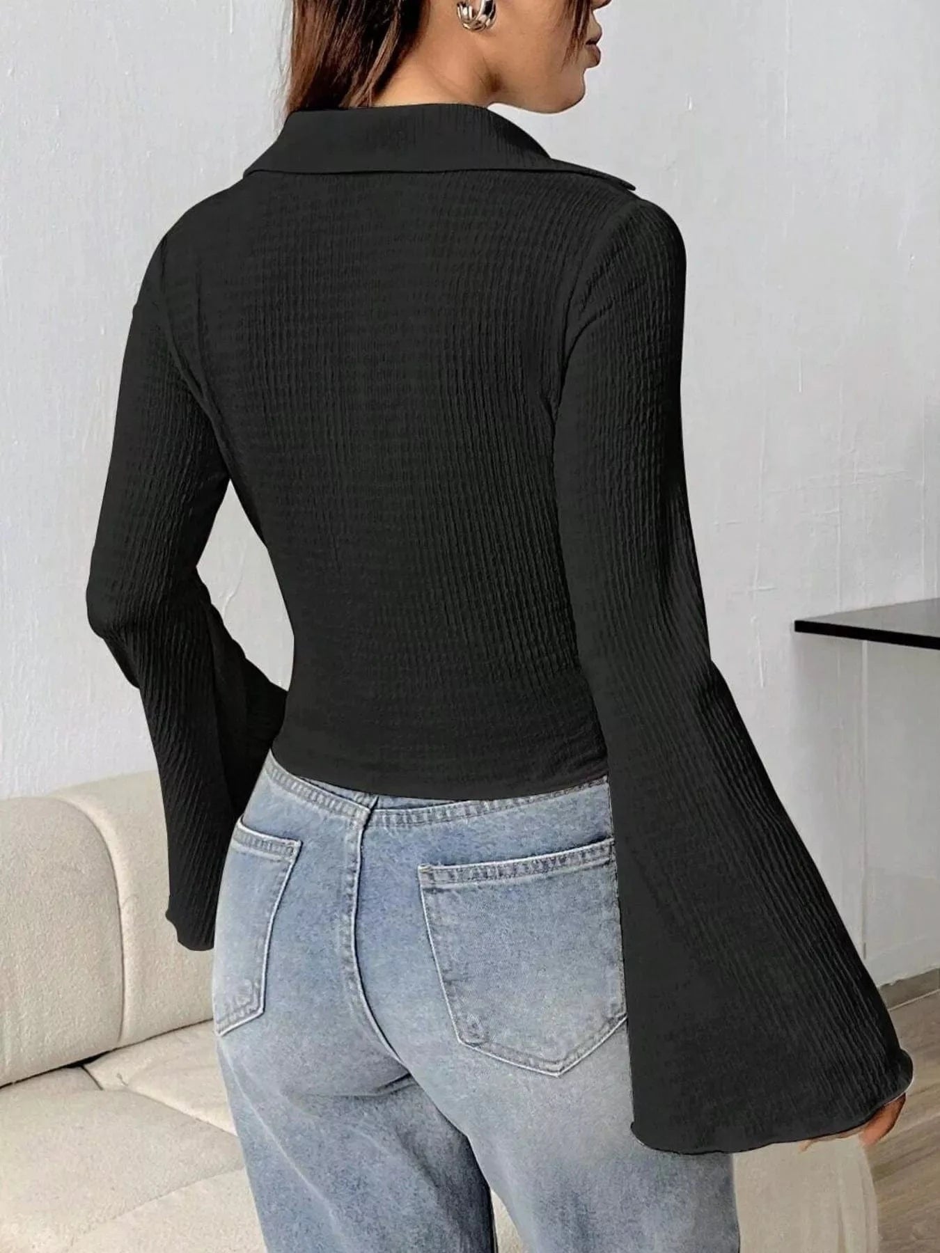 Women tops Button Up Flare Sleeve Shirt Button Up Flare Sleeve Shirt