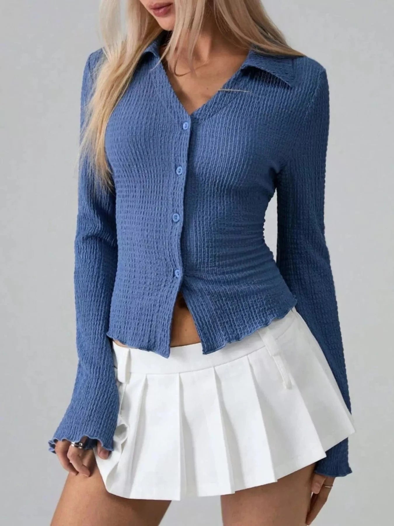 Women tops Button Up Flare Sleeve Shirt Button Up Flare Sleeve Shirt