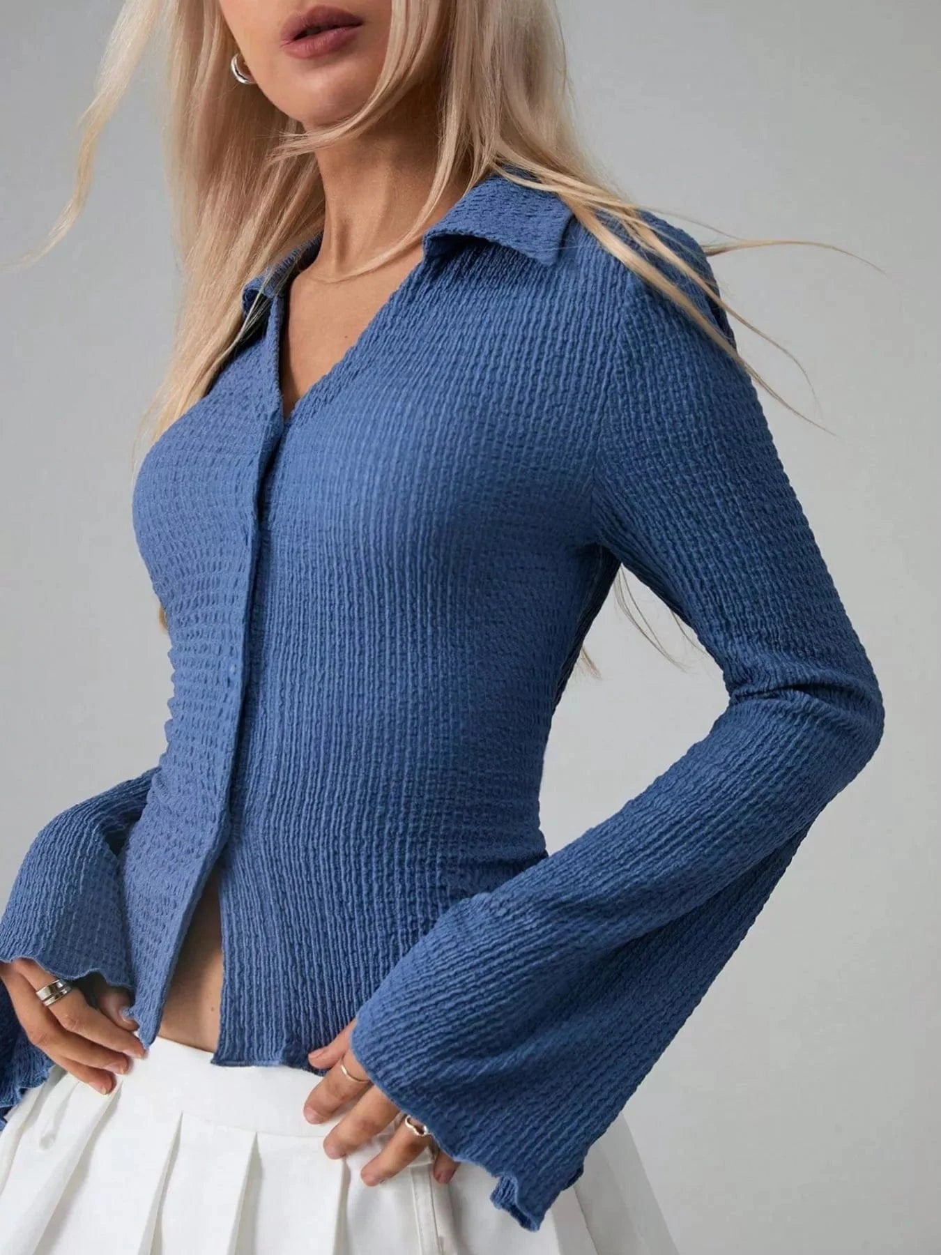 Women tops Button Up Flare Sleeve Shirt Button Up Flare Sleeve Shirt