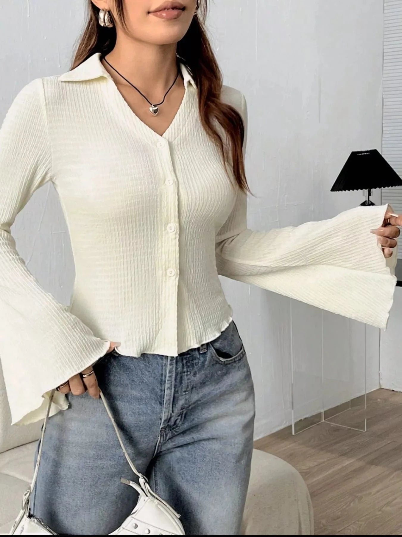Women tops Button Up Flare Sleeve Shirt Button Up Flare Sleeve Shirt