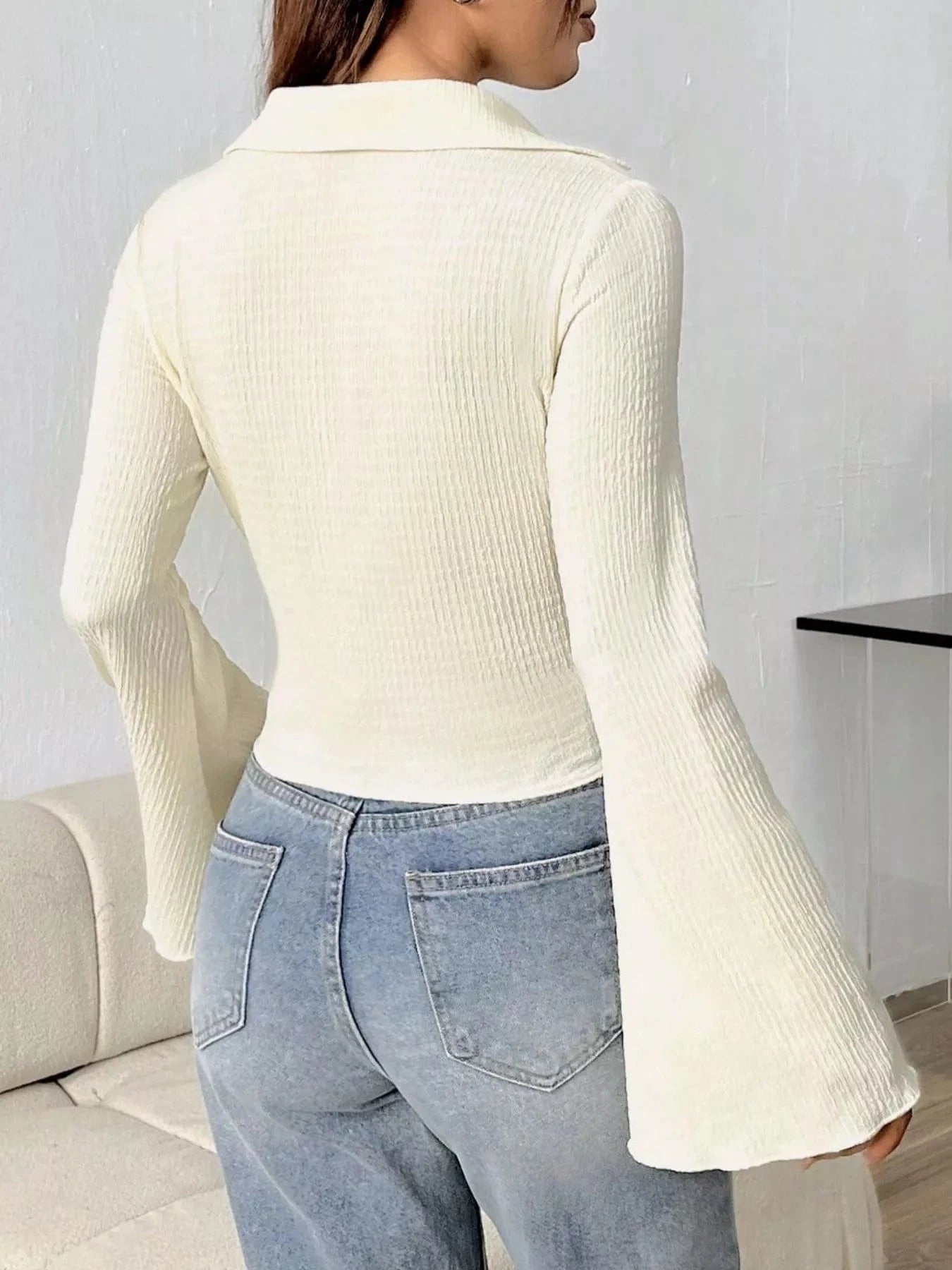 Women tops Button Up Flare Sleeve Shirt Button Up Flare Sleeve Shirt