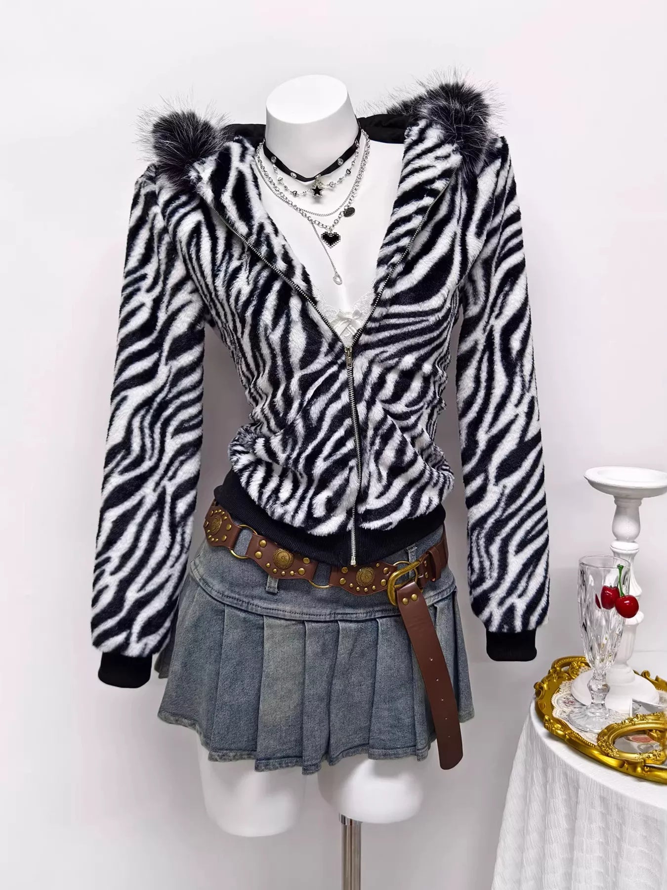 Zebra Faux Fur Jacket