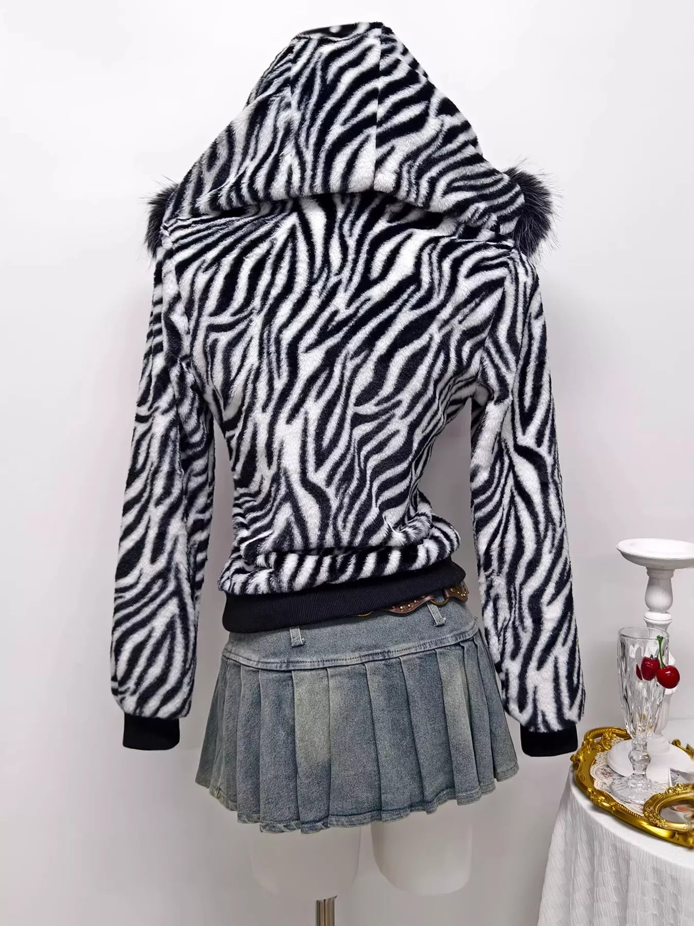 Zebra Faux Fur Jacket