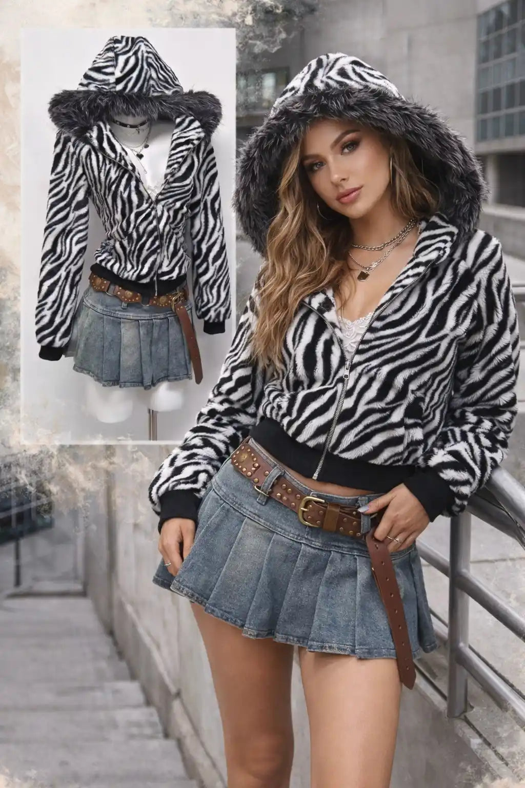 Zebra Faux Fur Jacket