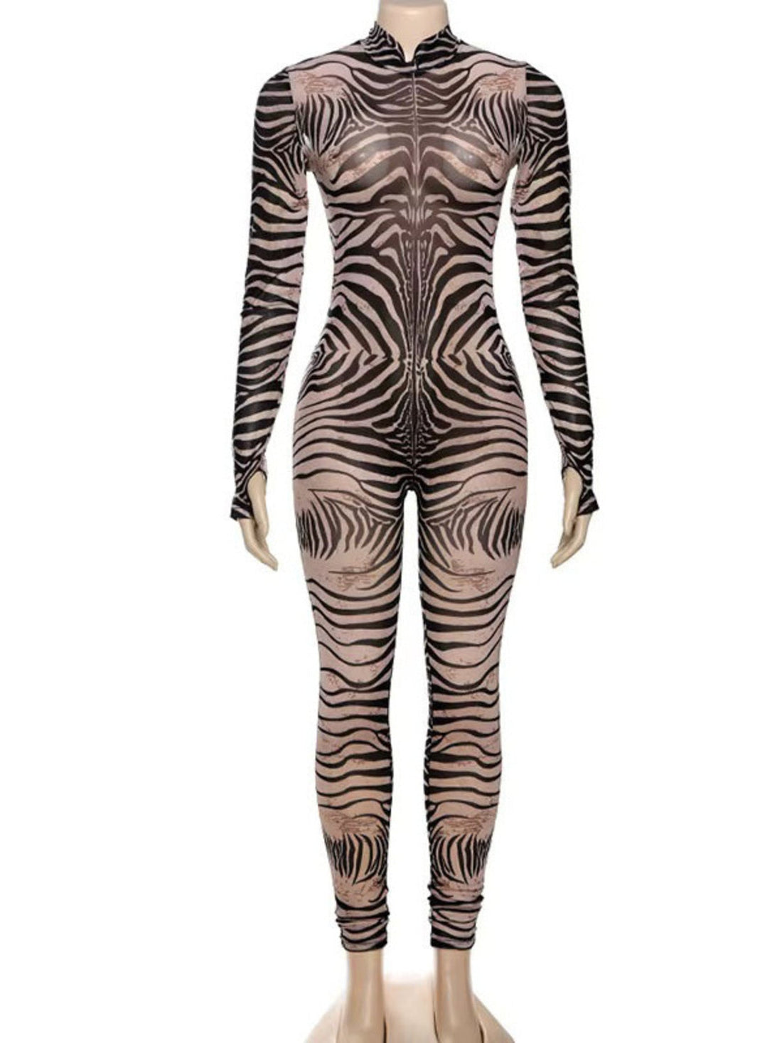 Zebra Print Long Sleeve Bodycon Jumpsuit Zebra / S