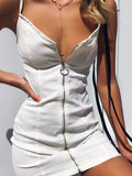 Zip-Front Bodycon Mini Dress in Extended Sizes White / XS