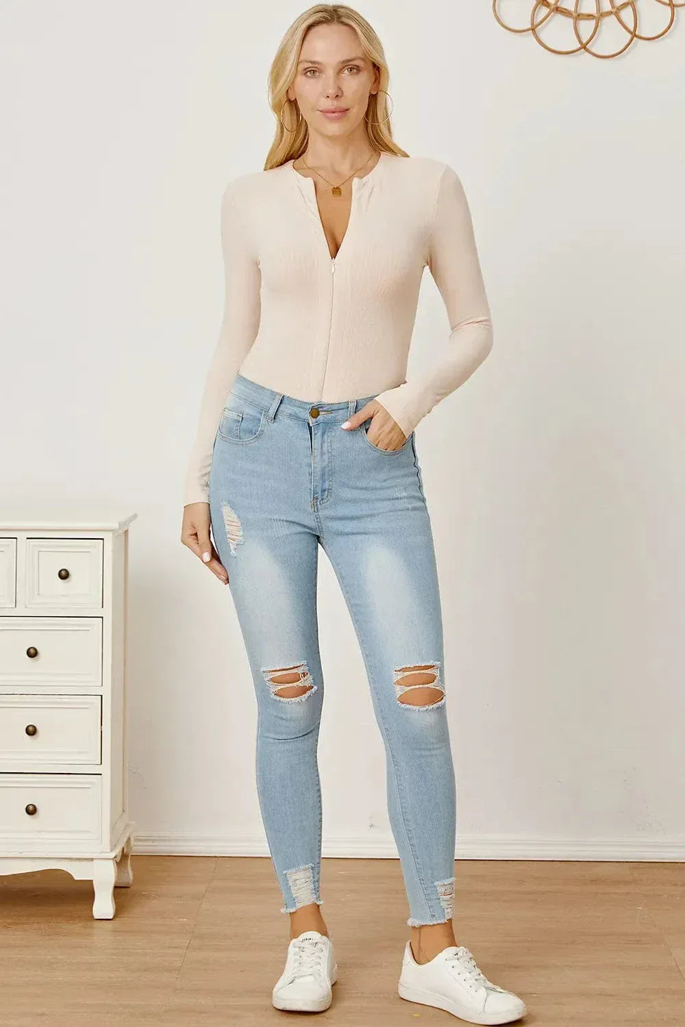 Zip Front Long Sleeve Bodysuit