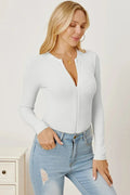 Zip Front Long Sleeve Bodysuit White / S