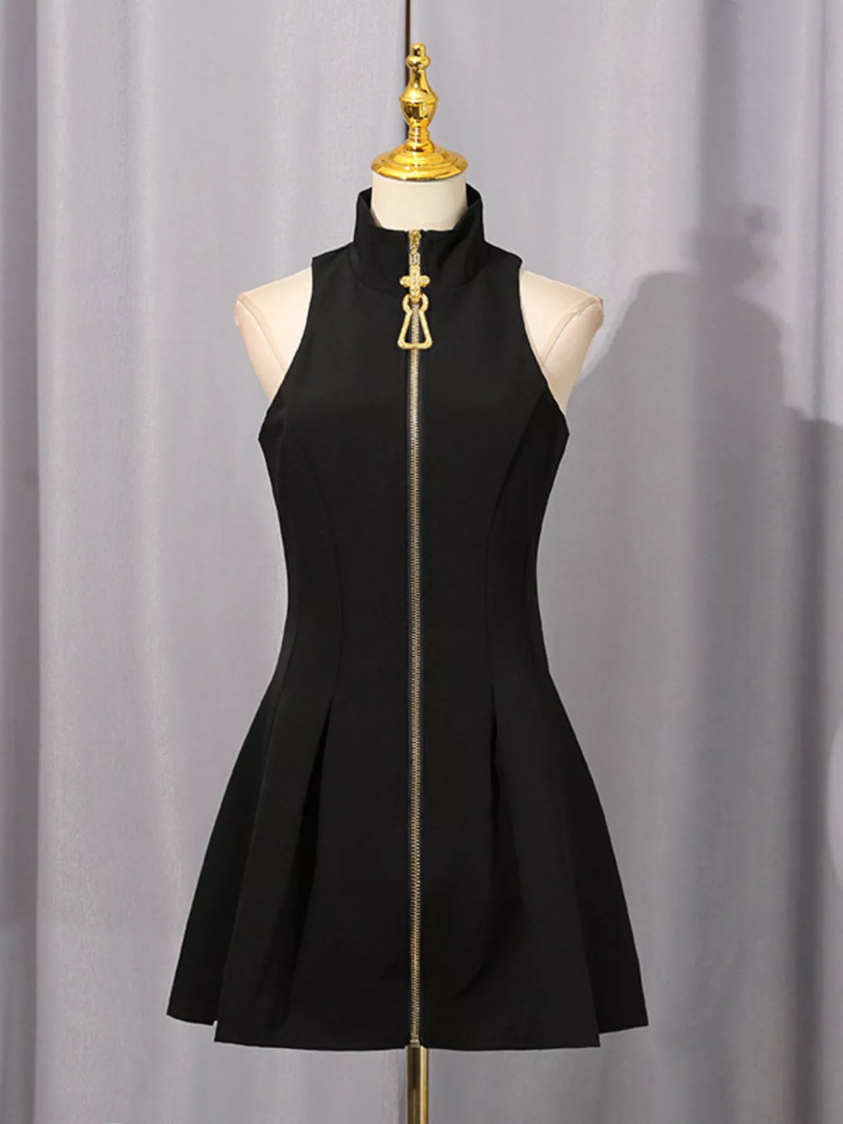 Zip-Front Sleeveless Mini Dress
