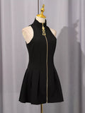 Zip-Front Sleeveless Mini Dress