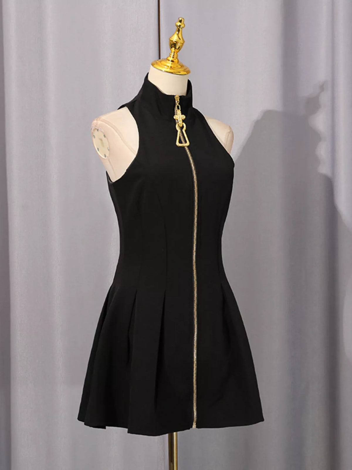 Zip-Front Sleeveless Mini Dress