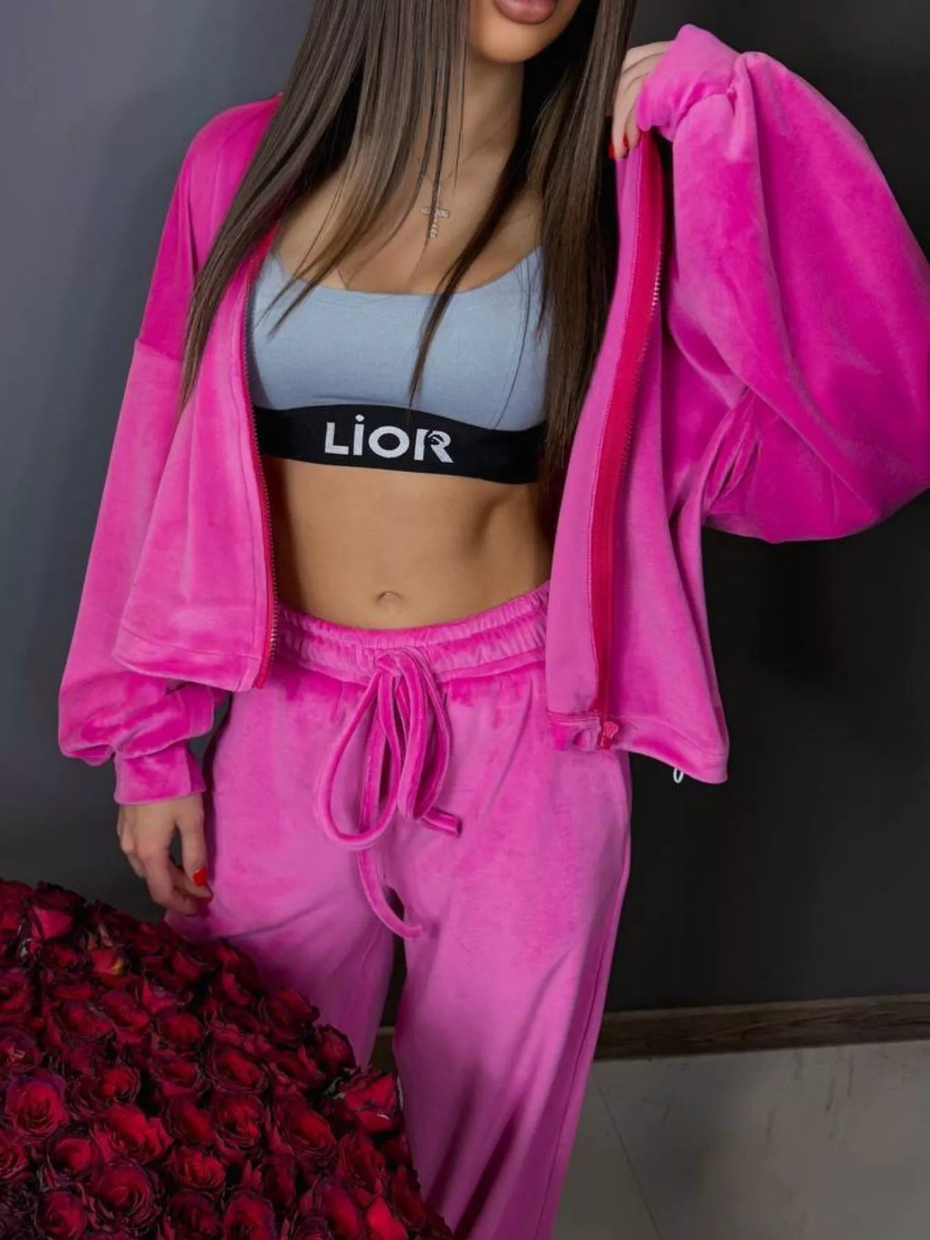 Ensemble veste courte zippée et pantalon ample