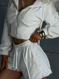 Zip Up Hooded Outerwear and Shorts Set