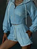 Zip Up Hooded Outerwear and Shorts Set