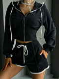 Zip Up Hooded Outerwear and Shorts Set