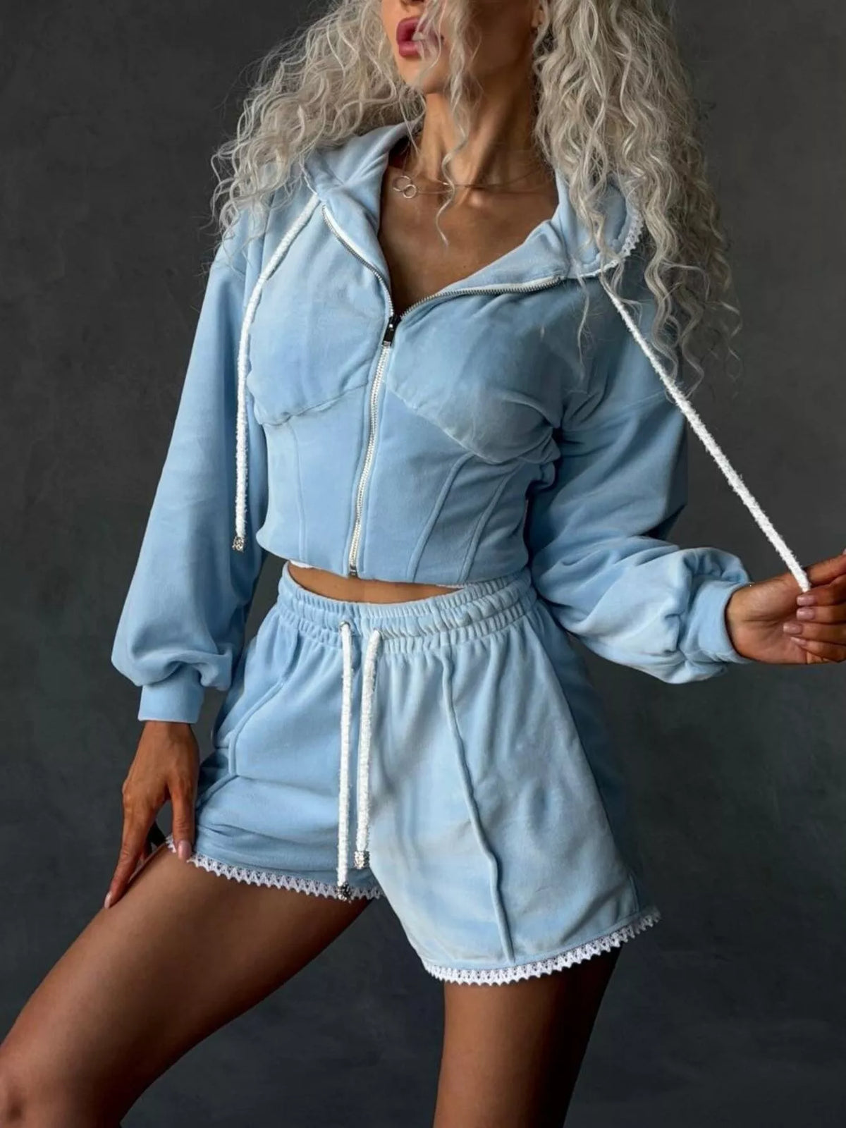 Zip Up Hooded Jacket & Shorts Set