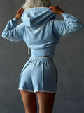 Zip Up Hooded Outerwear and Shorts Set