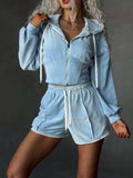 Zip Up Hooded Outerwear and Shorts Set Blue / S
