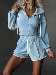 Zip Up Hooded Jacket & Shorts Set