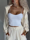 Zip Up Hooded Outerwear and Shorts Set White / S