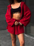 Zip-Up Hoodie and Shorts Set