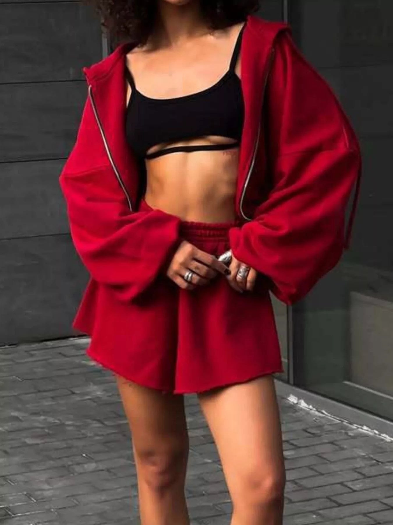 Zip-Up Hoodie and Shorts Set