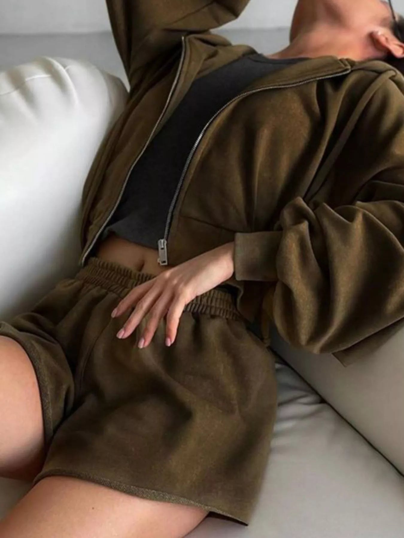 Zip-Up Hoodie and Shorts Set