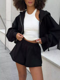 Zip-Up Hoodie and Shorts Set
