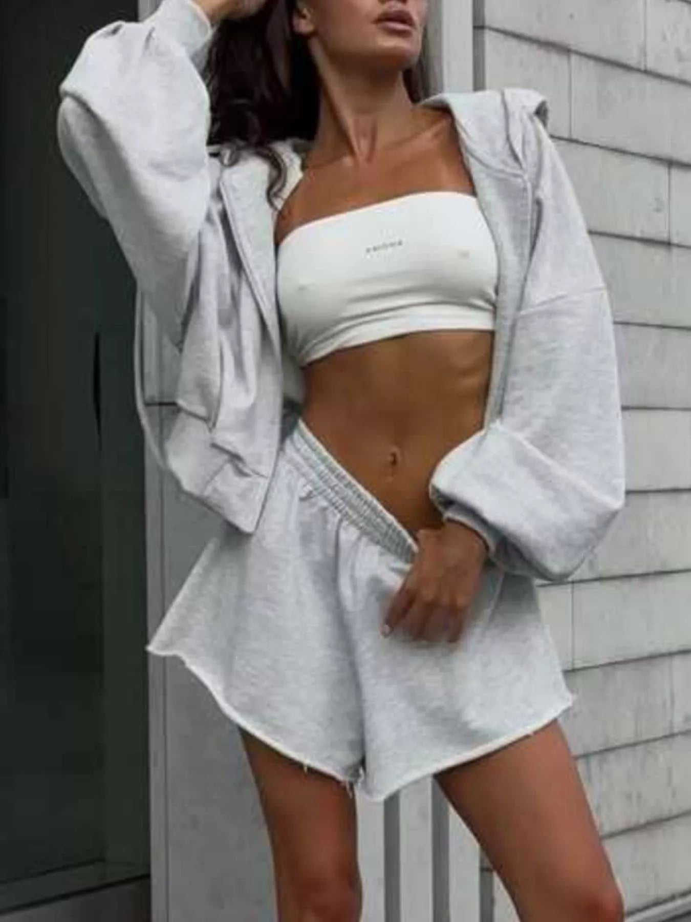 Zip-Up Hoodie and Shorts Set